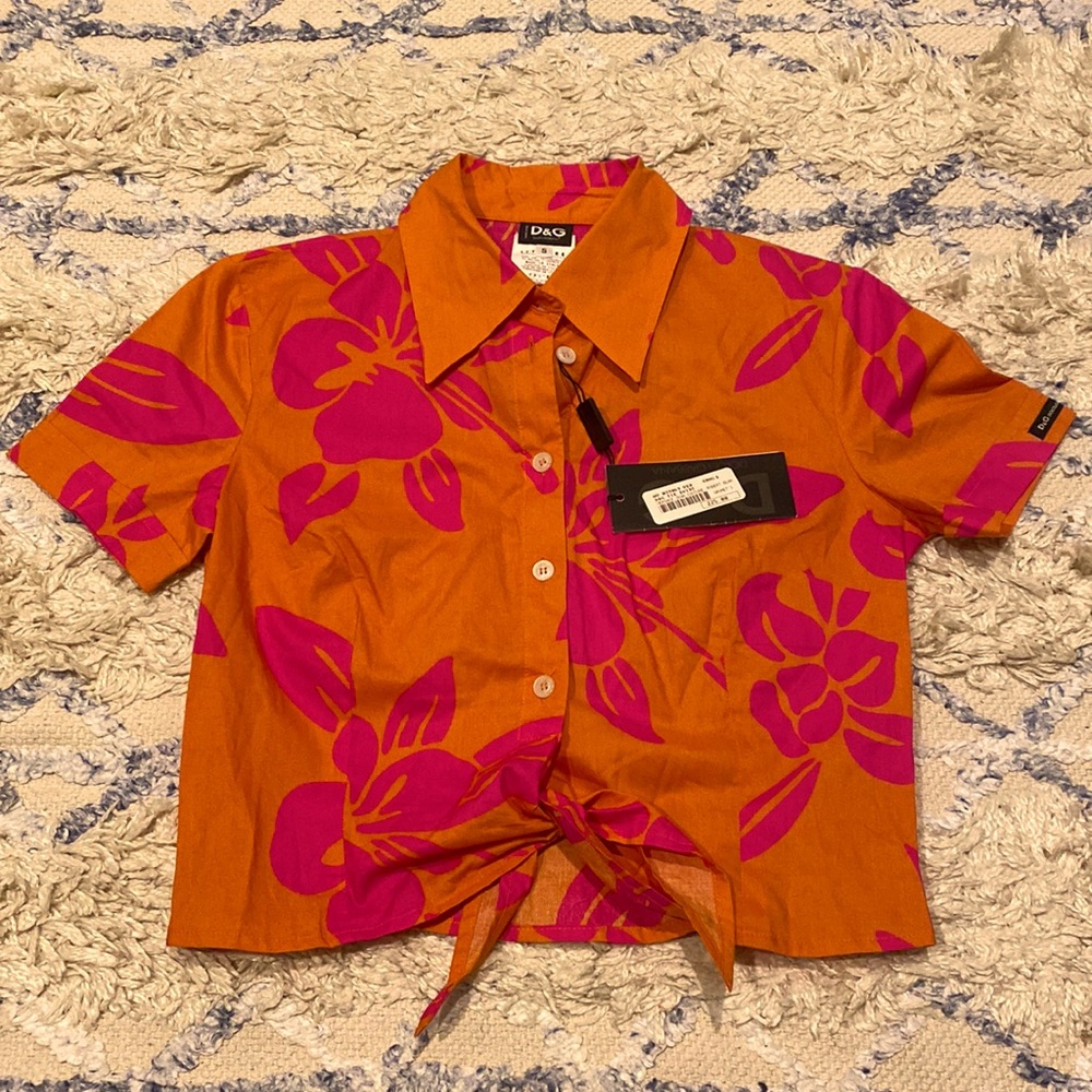 Dolce & Gabbana D&G Orange and Vivid Pink Aloha Hawaiian Tropical Shirt